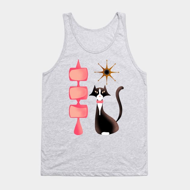 Retro Tuxedo Cat Tank Top by ksrogersdesigns